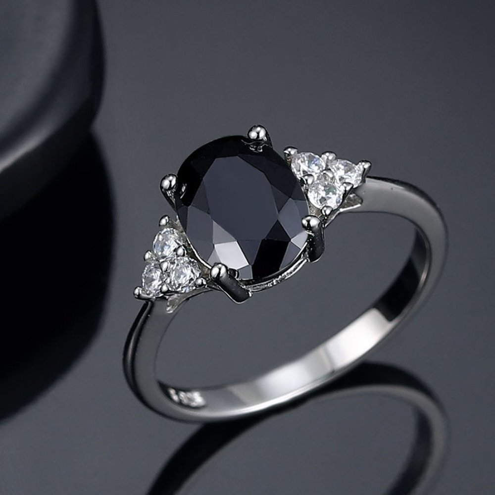 Swarovski Jet Black Crystal Sterling Silver Ring - Picture 2 of 11